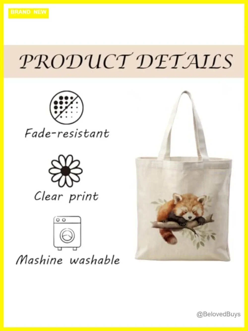 Red Panda Tote Bag, Cute Canvas Tote for Women, Reusable Grocery Shopping Bag